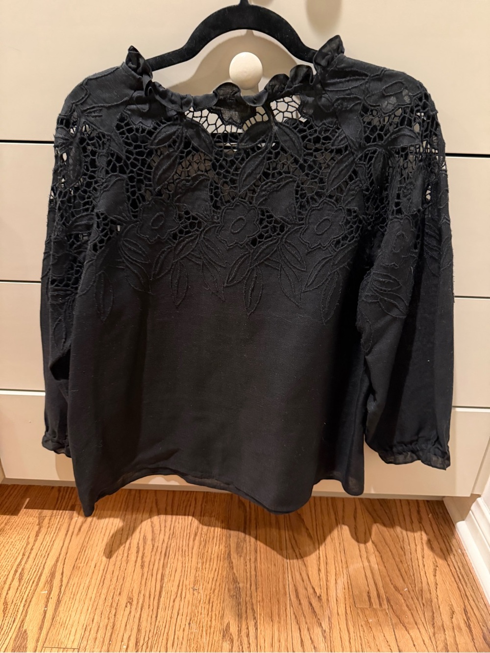 Ulla Johnson Black Lace Long-Sleeve Women's Top
